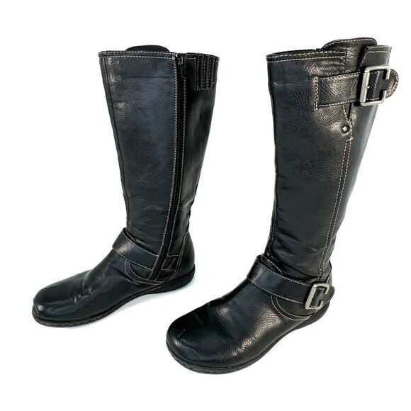 BOC Born Concept Martina II Black Leather Boots Womens 5 Riding Tall Side Zip - Picture 2 of 11